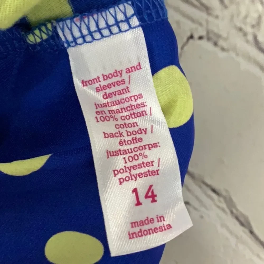 Justice Girls 14 Blue Stripe Yellow Polka Dot Glitter Star Chiffon Tee Knit Top